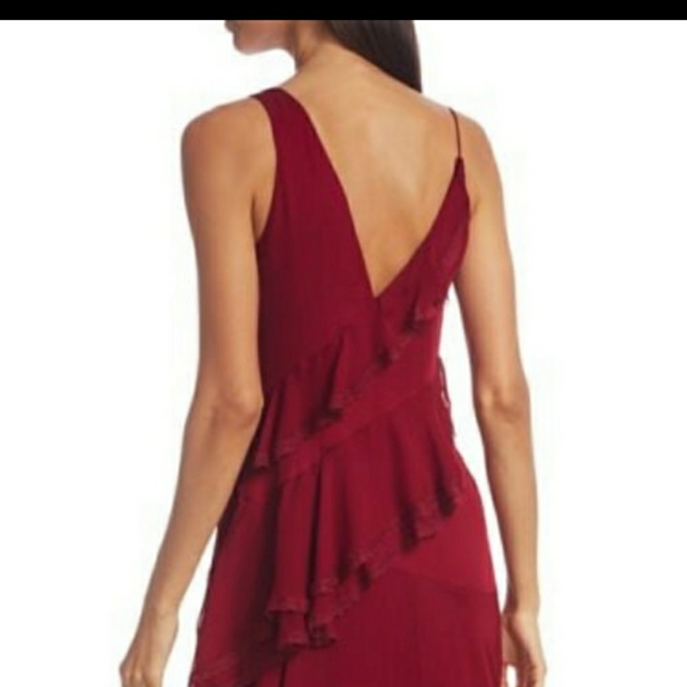 Alice + Olivia Burgundy Ruffle Midi Dress - Picture 4 of 9